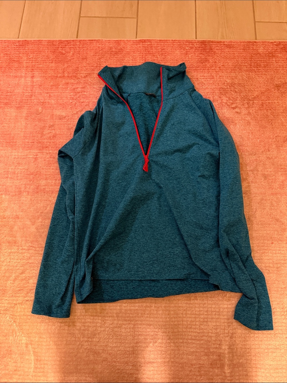 oiselle Teal Half-Zip Pullover with Red Trim